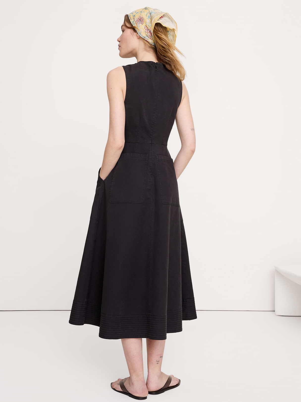 Cotton Canvas Utility Pocket Maxi Dress - Black