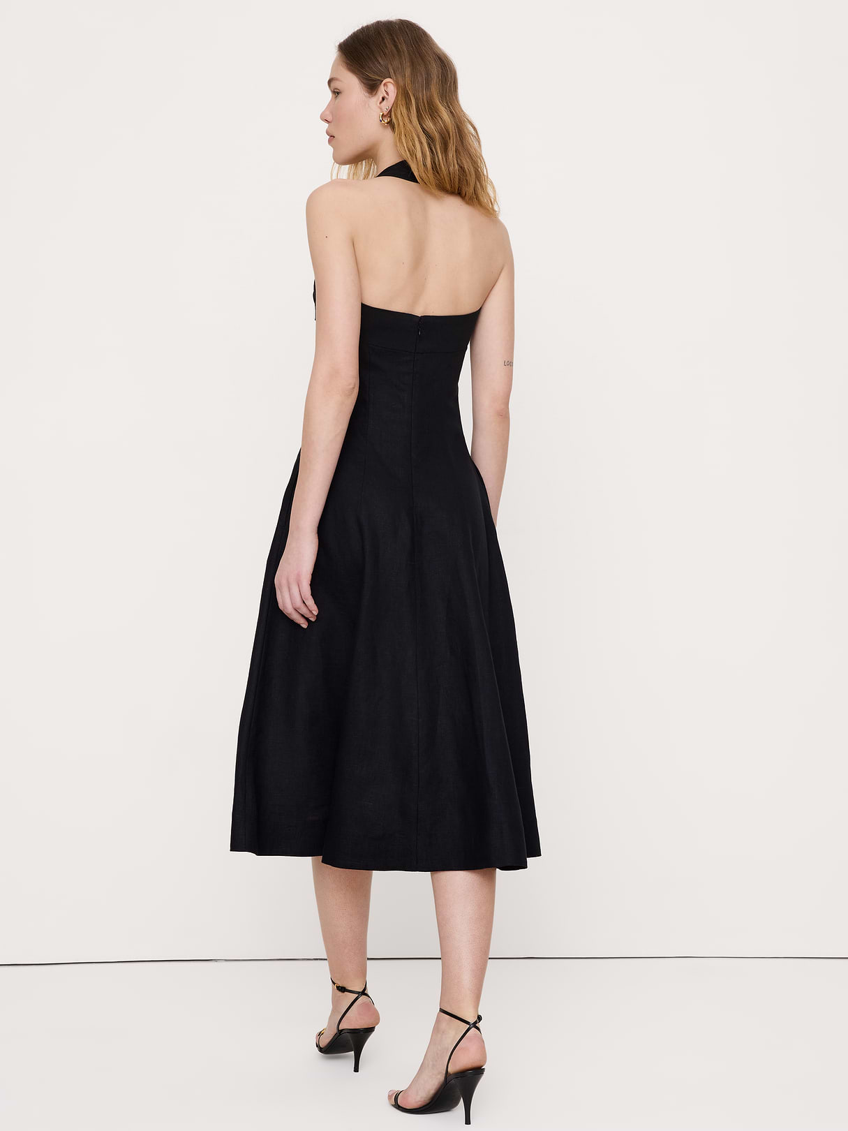 Linen Halter Midi Dress - Black