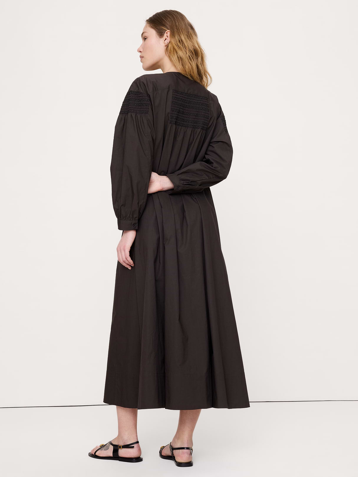Smocked Cotton Poplin Maxi Dress - Brownstone