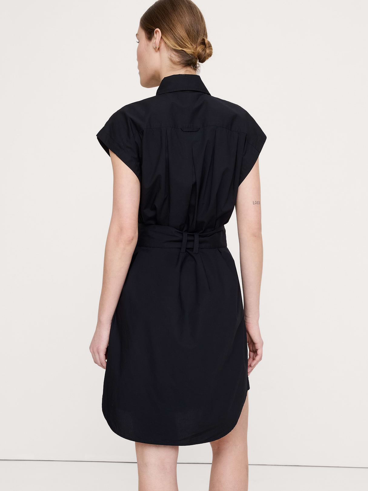 Cotton Poplin Belted Mini Shirt Dress - Black