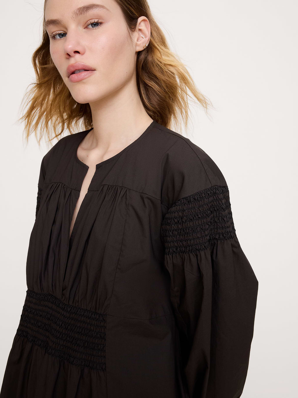 Smocked Cotton Poplin Maxi Dress - Brownstone