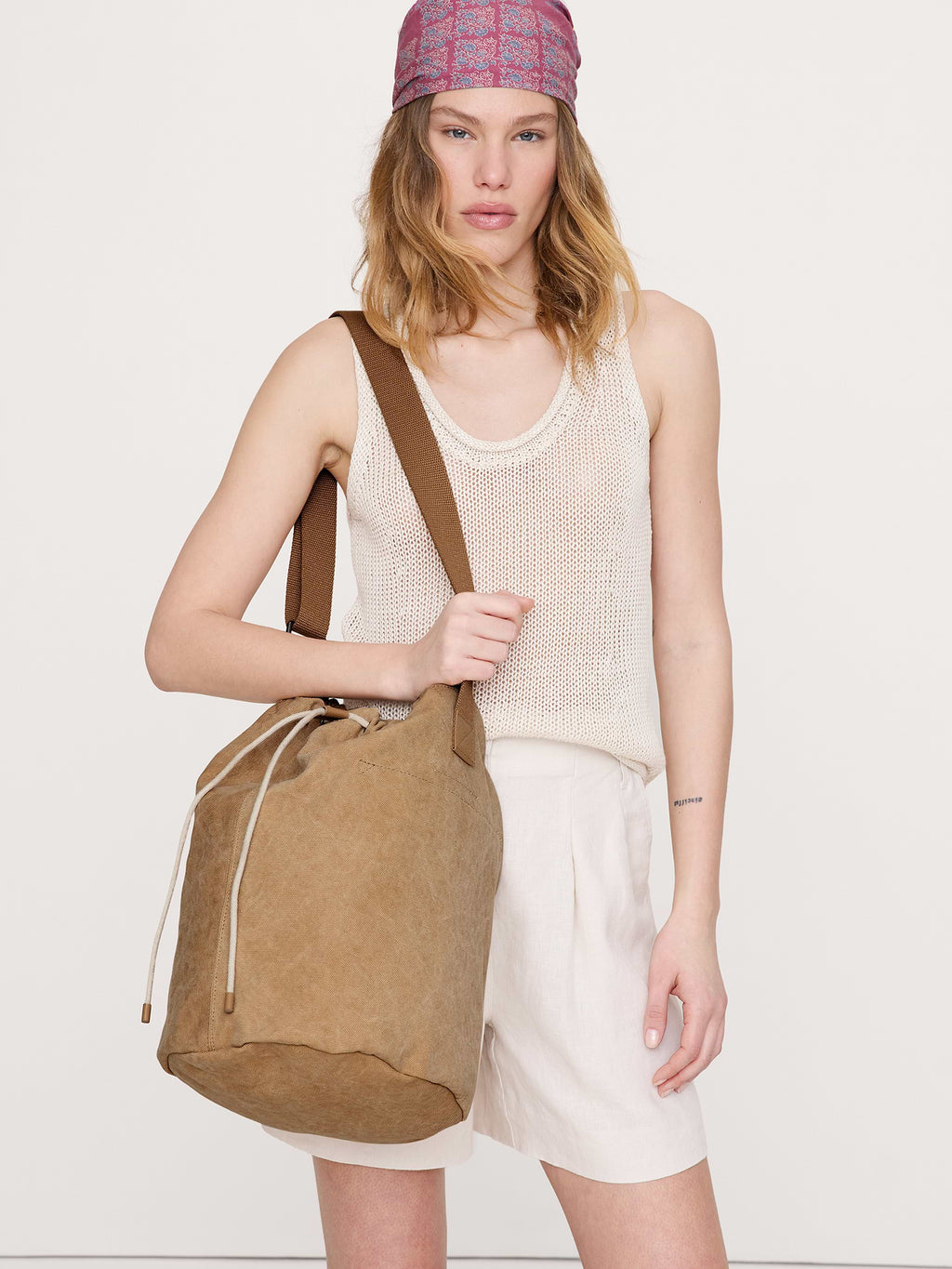 Cotton Canvas Crossbody Bag - Sand Khaki Beige