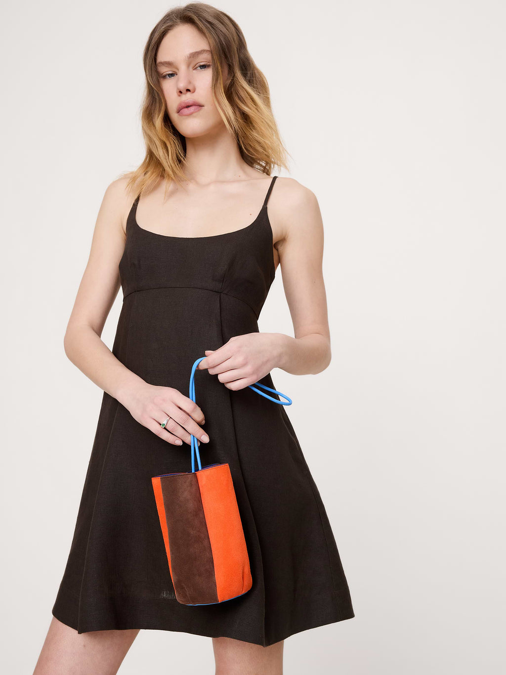 Color-block Suede Tulip Bag - Burnt Orange
