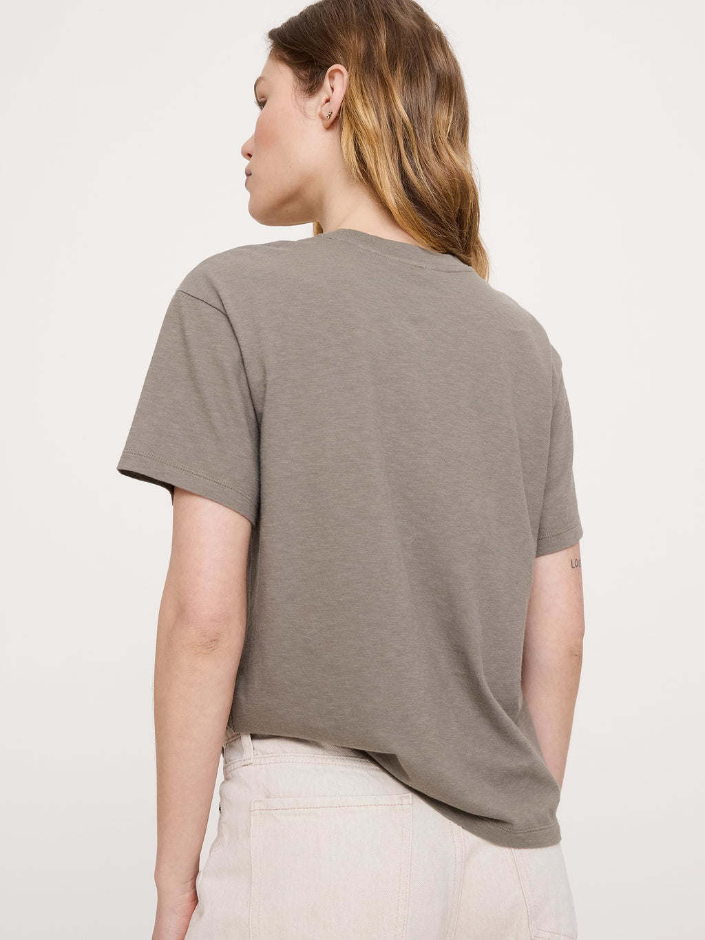 Cotton Slub Boyfriend Crew-Neck T-Shirt - Light Khaki Beige