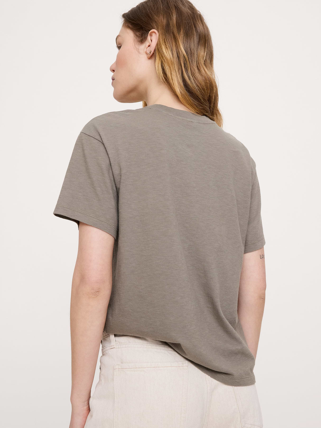 Cotton Slub Boyfriend Crew-Neck T-Shirt - Light Khaki Beige