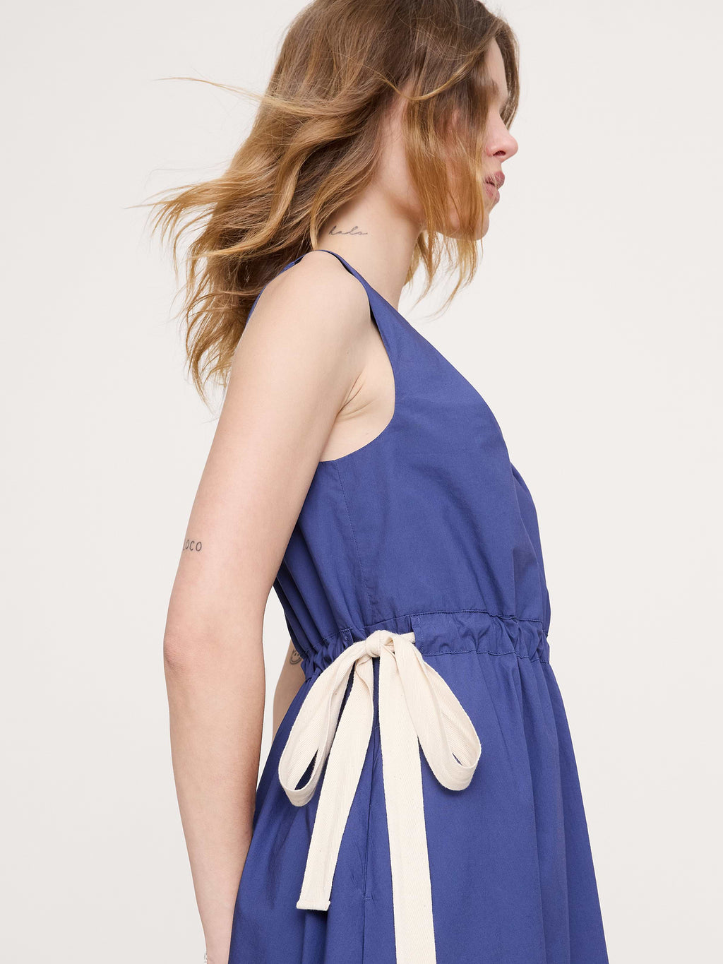 Twisted Shoulder Poplin Maxi Dress - Ocean Blue
