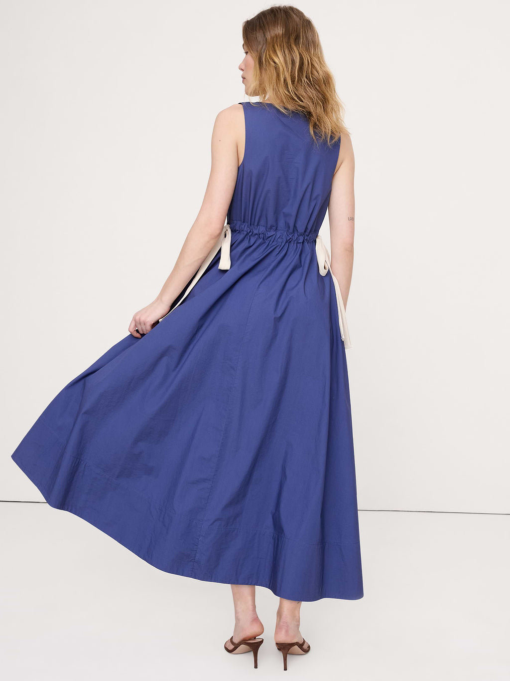 Twisted Shoulder Poplin Maxi Dress - Ocean Blue