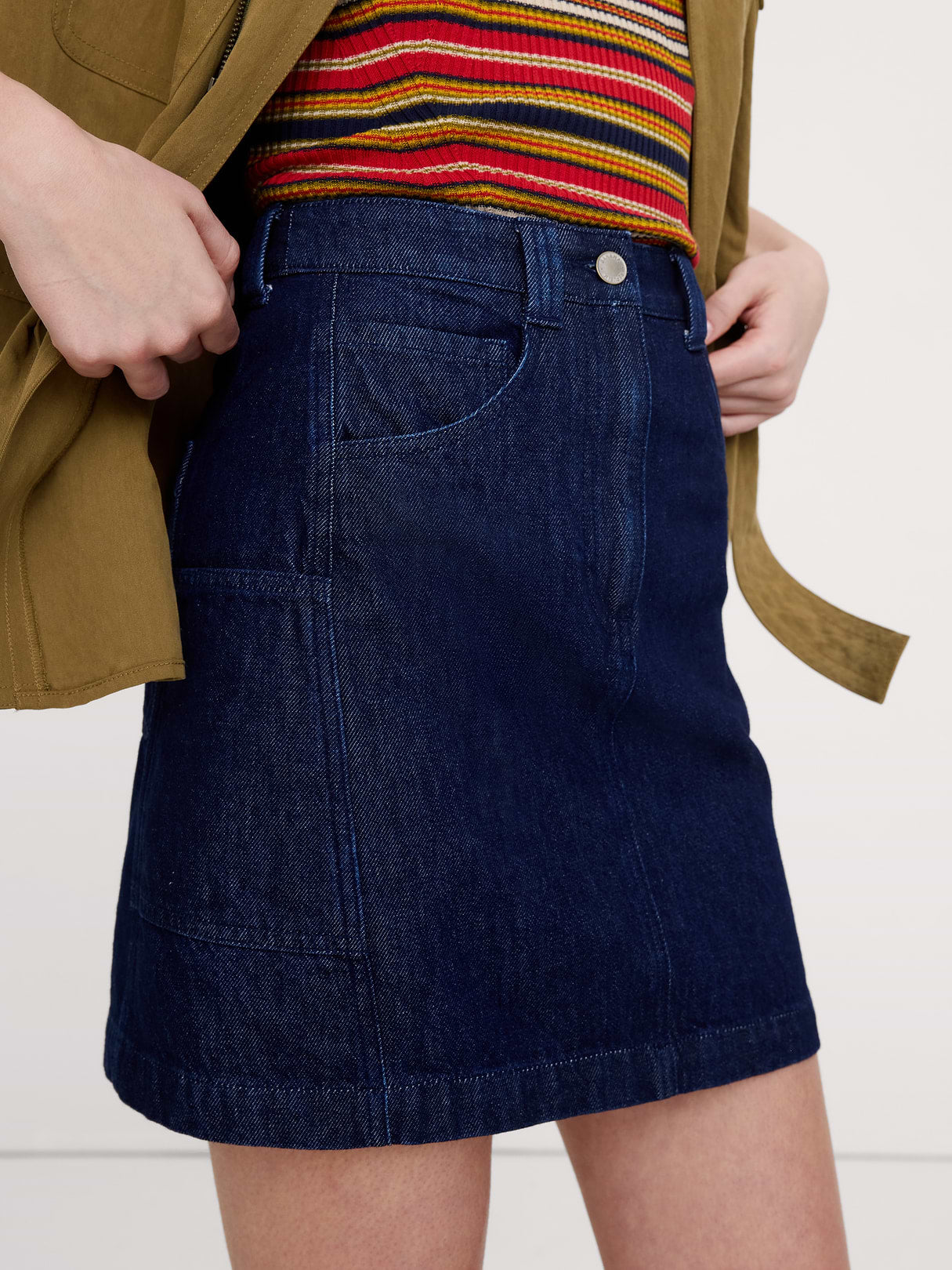 Paneled Denim Mini Skirt - Dark Rinse