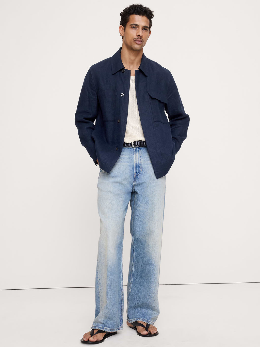 Linen Four-Pocket Shirt Jacket - Dark Navy Blue