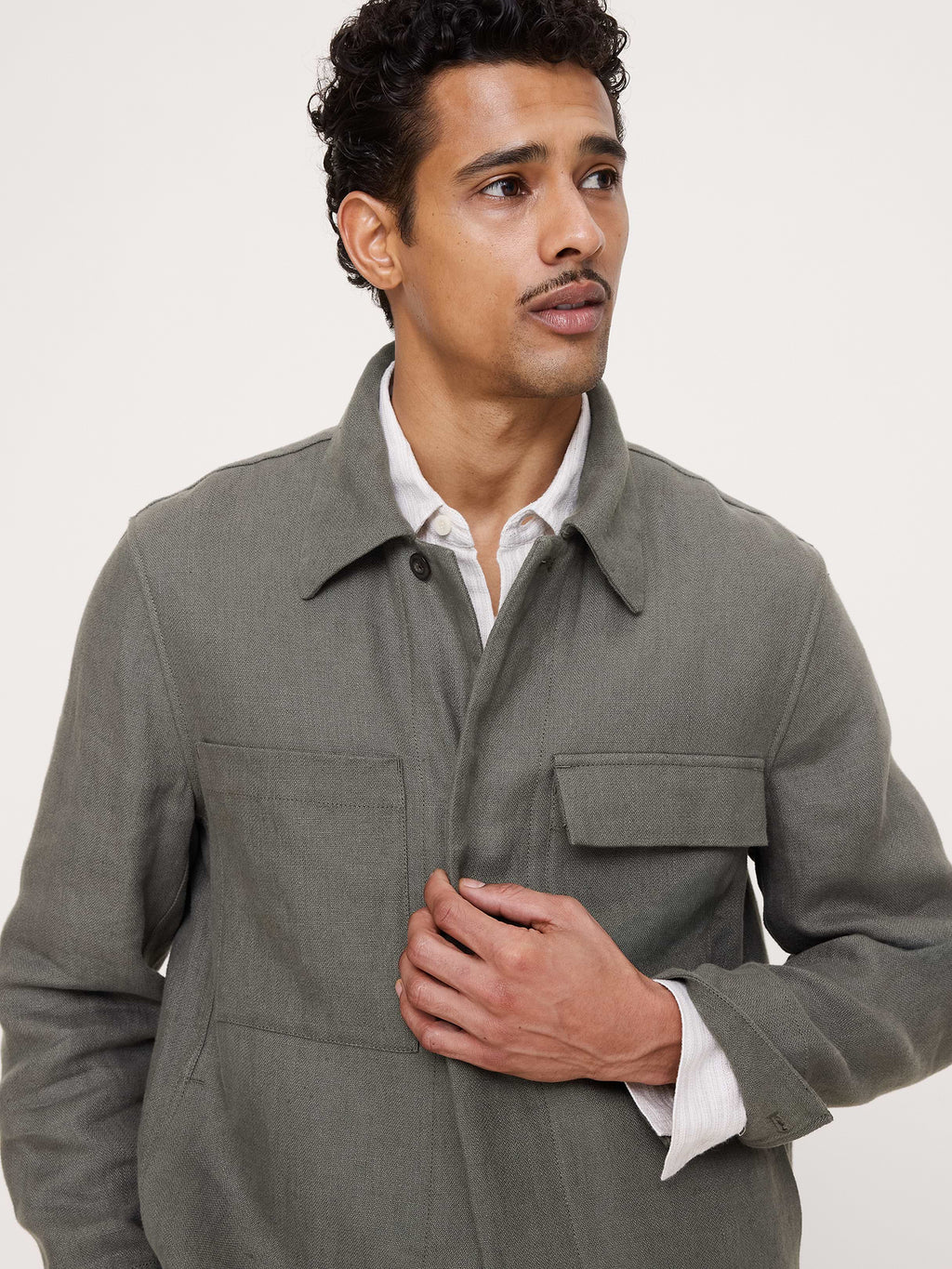 Linen Four-Pocket Shirt Jacket - Dark Olive Green