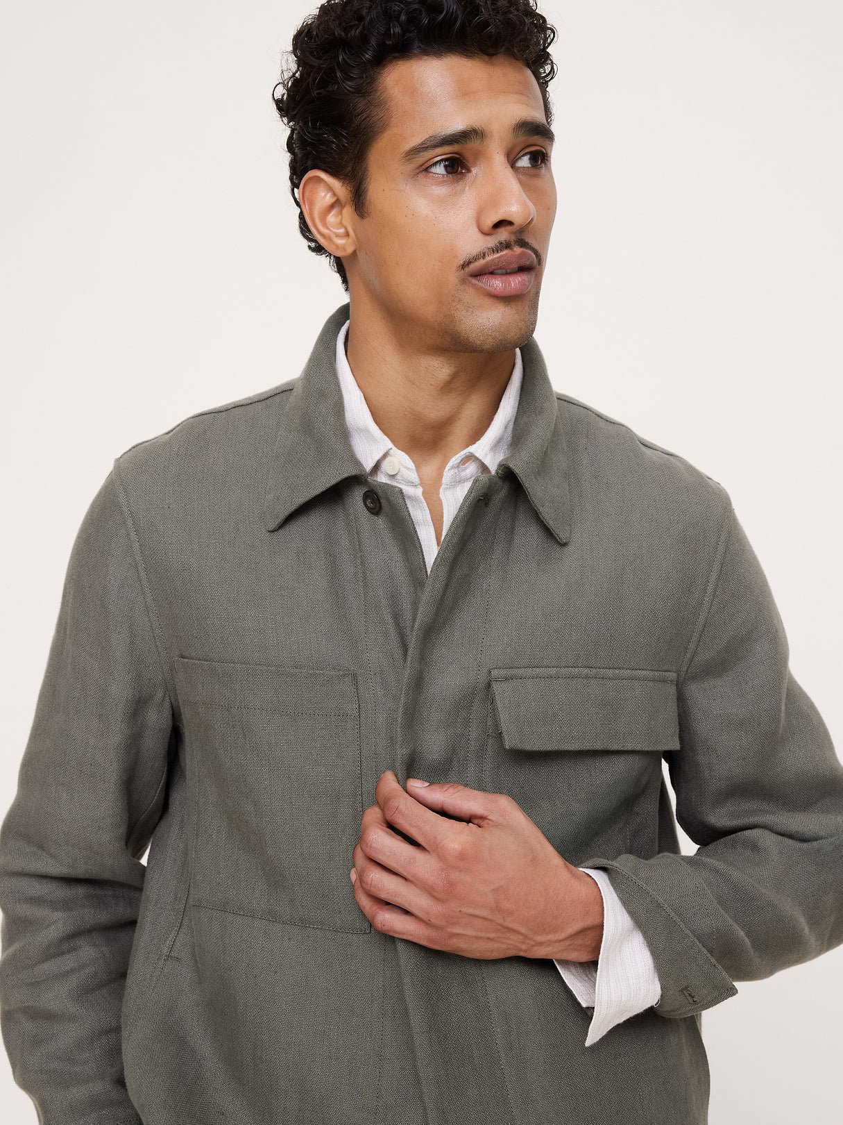 Linen Four-Pocket Shirt Jacket - Dark Olive Green