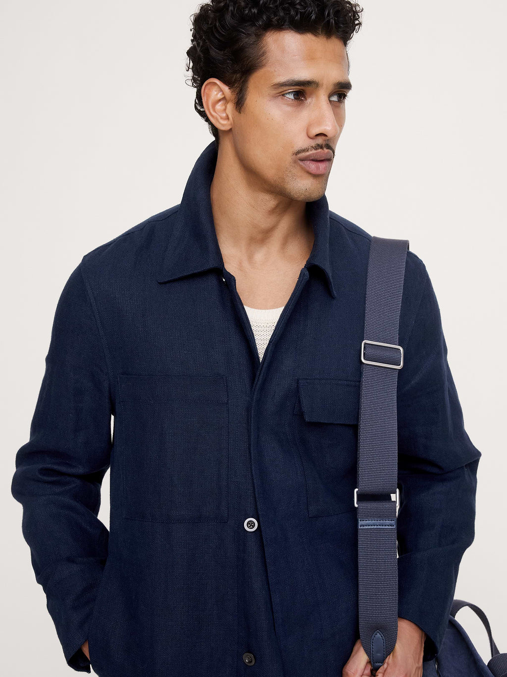 Linen Four-Pocket Shirt Jacket - Dark Navy Blue