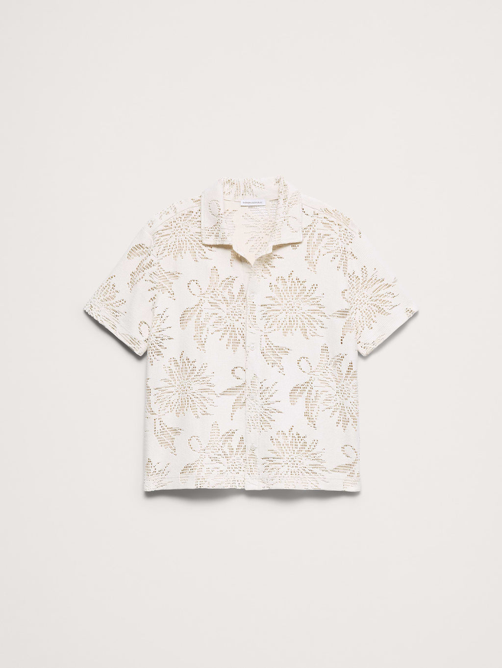 Floral Knit Button-Down Shirt - Cream
