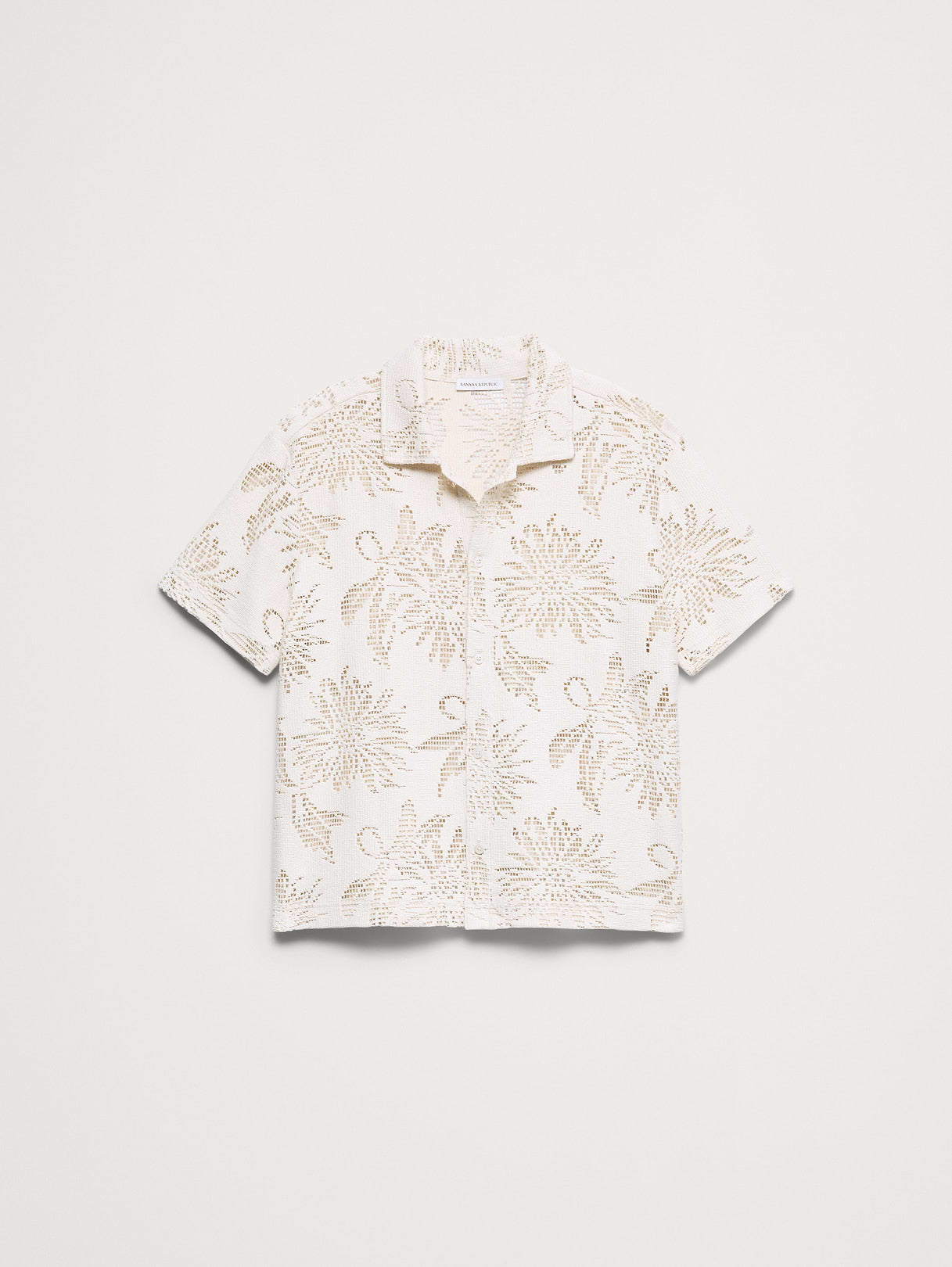 Floral Knit Button-Down Shirt - Cream