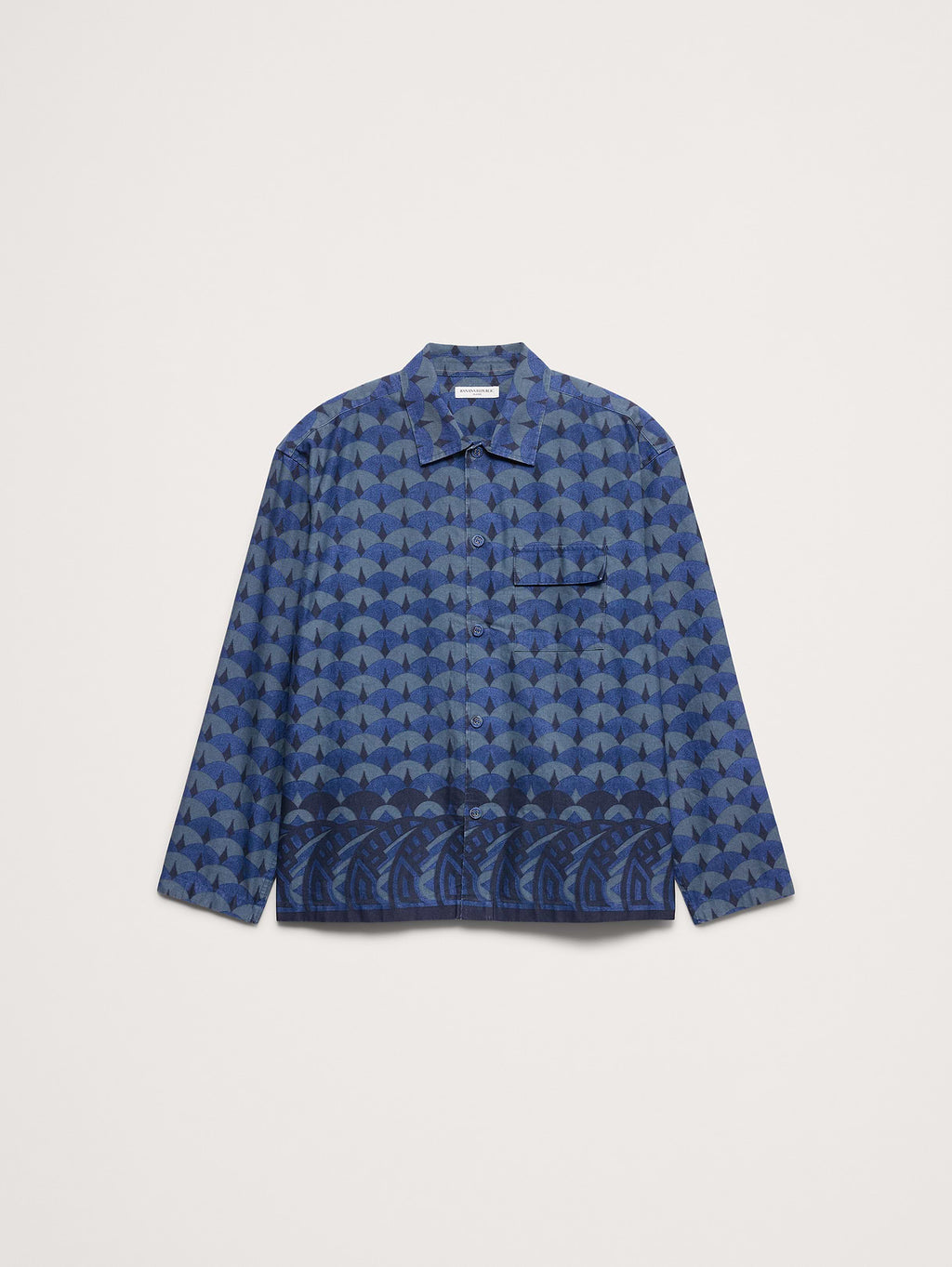Relaxed-Fit Cotton-Linen Resort Shirt - Navy Blue Print