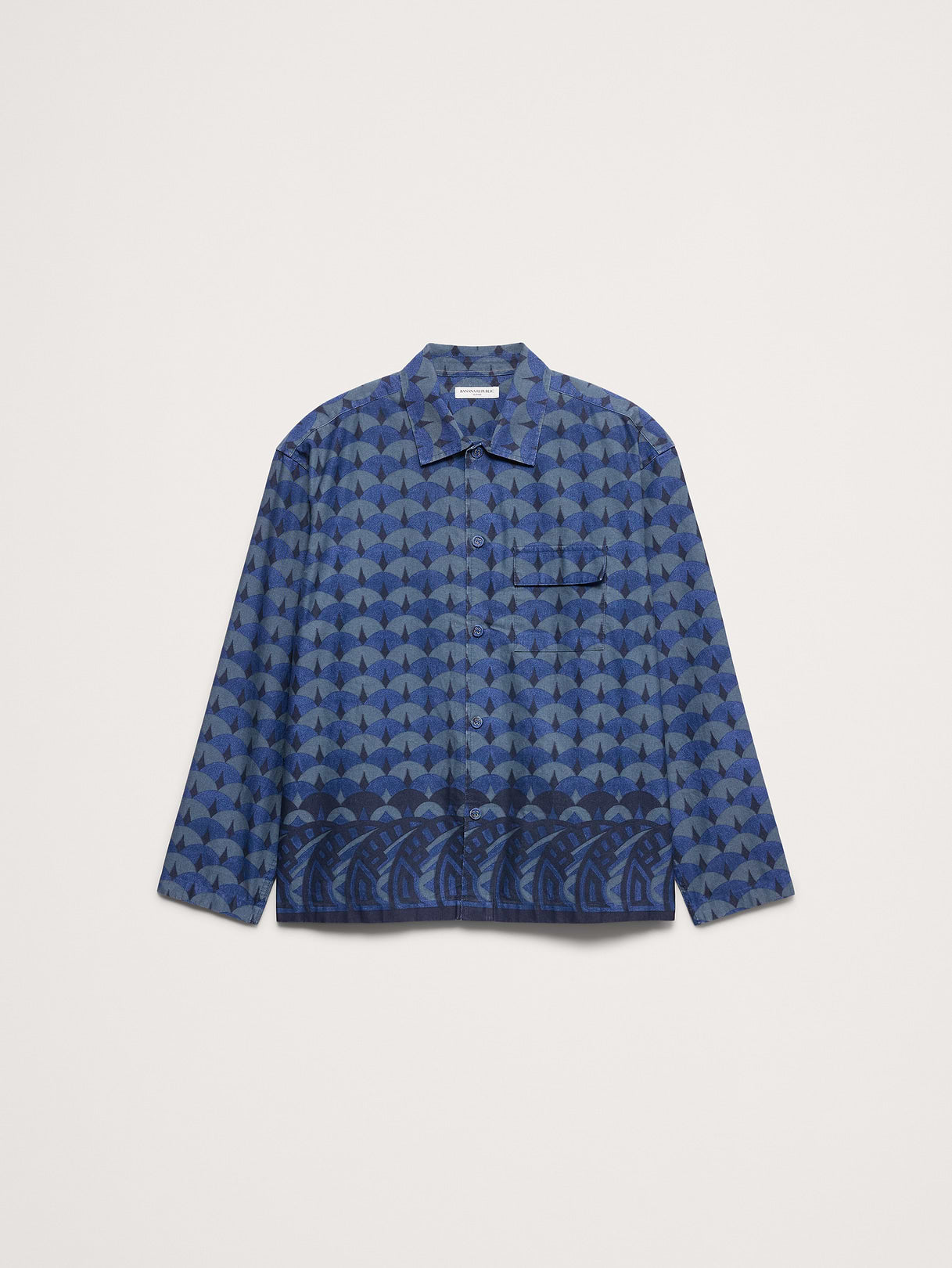 Relaxed-Fit Cotton-Linen Resort Shirt - Navy Blue Print