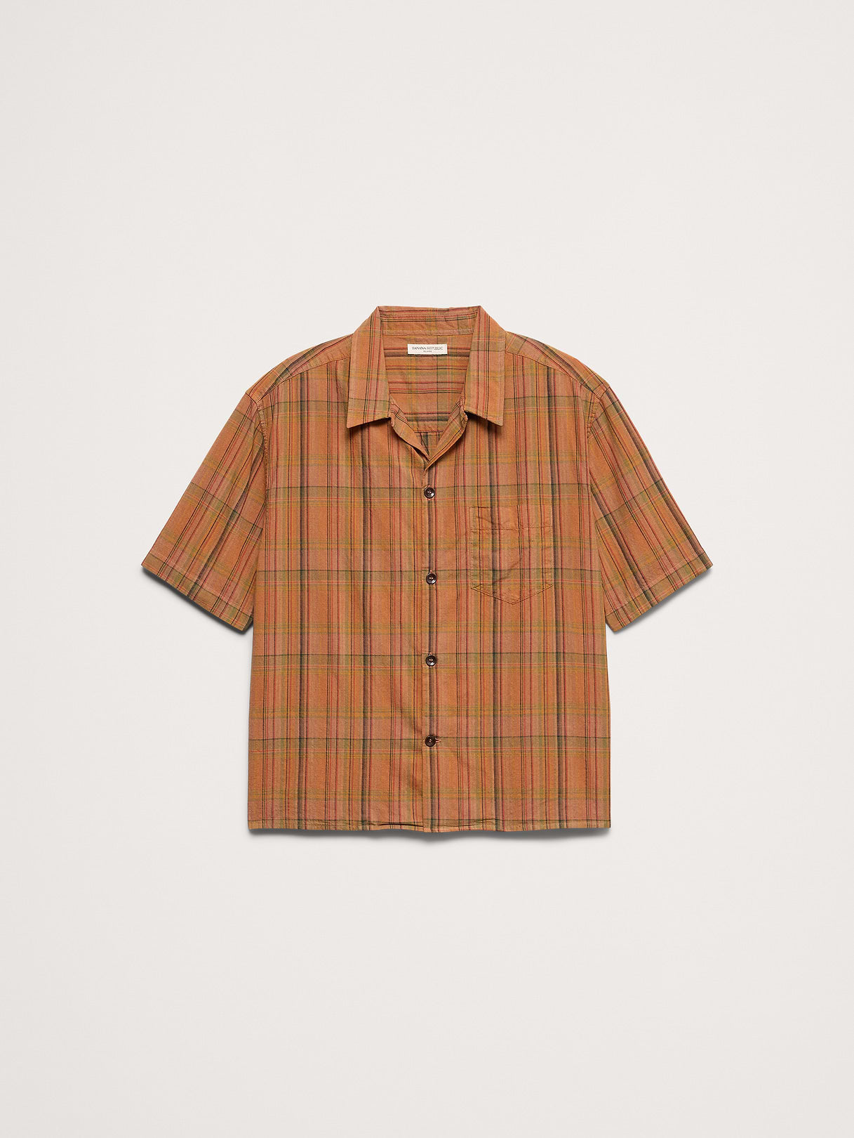 Relaxed-Fit Summerweight Cotton Short-Sleeve Shirt - Orange & Pink Plaid