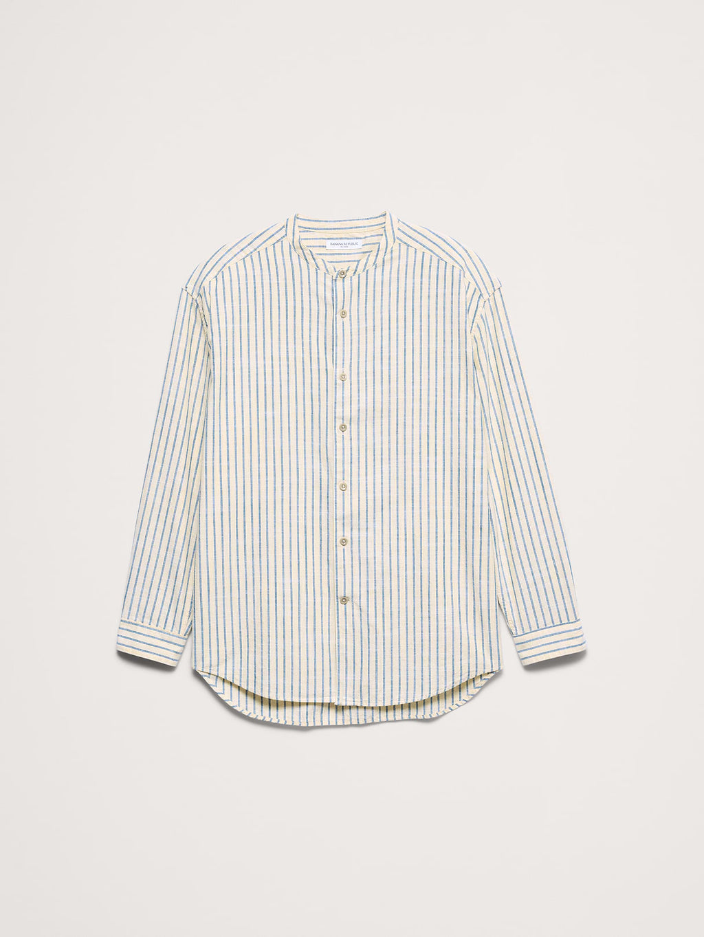 Relaxed-Fit Cotton-Slub Banded-Collar Shirt - Yellow Stripe