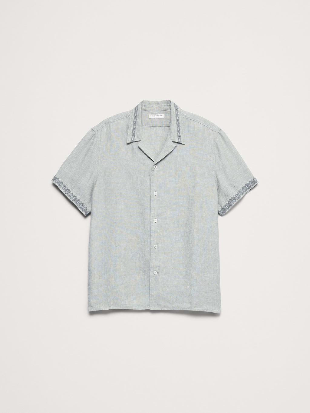 Standard-Fit Embroidered Linen Resort Shirt - Light Green