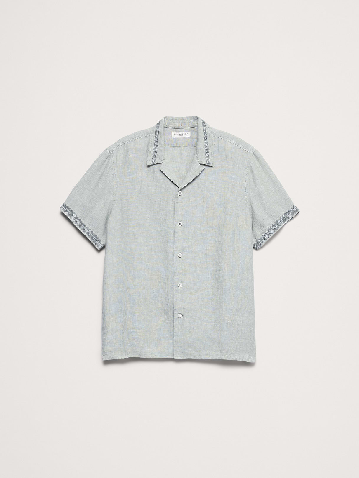Standard-Fit Embroidered Linen Resort Shirt - Light Green