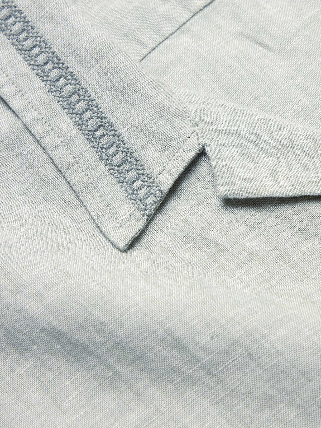 Standard-Fit Embroidered Linen Resort Shirt - Light Green