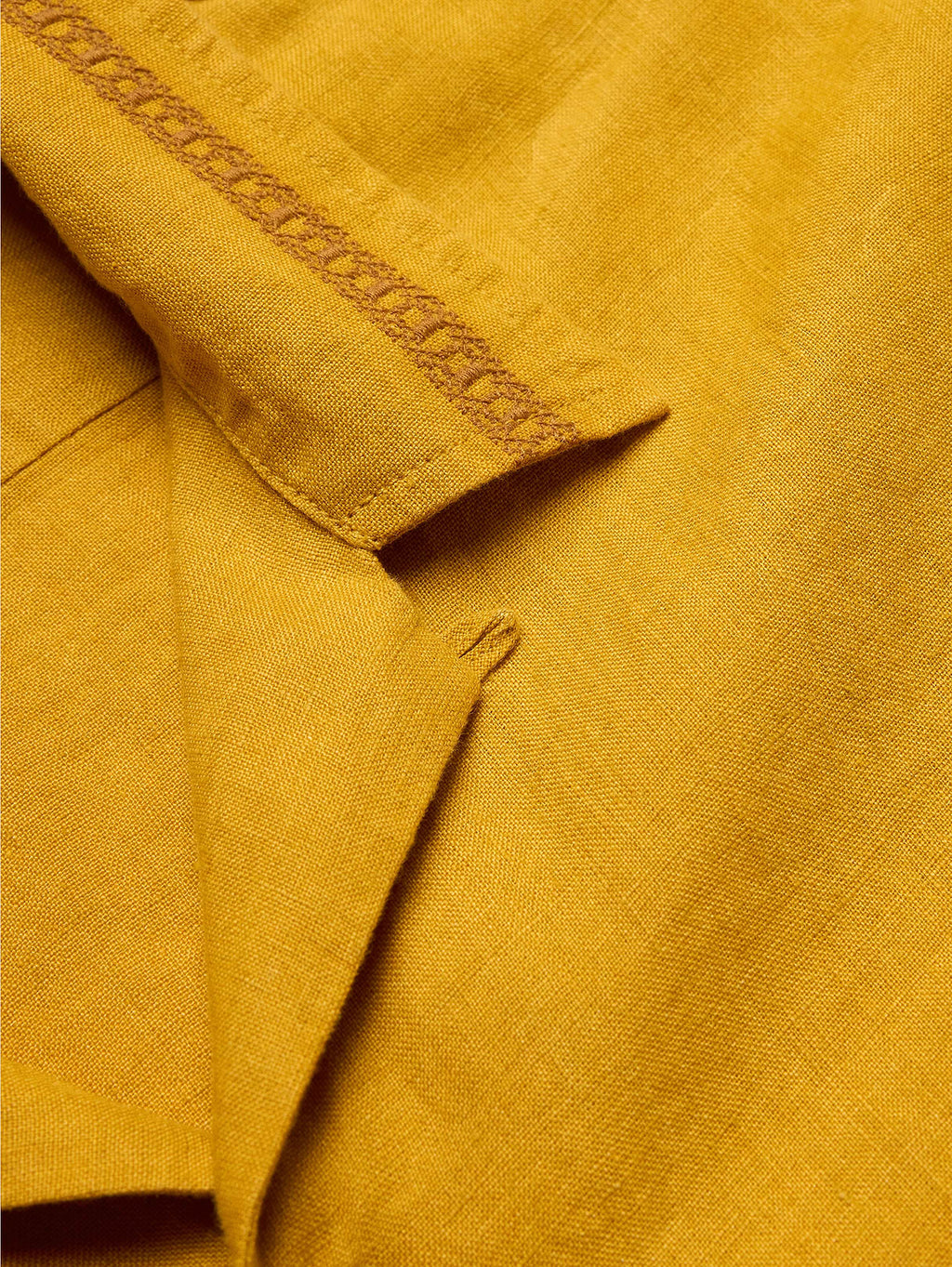 Standard-Fit Embroidered Linen Resort Shirt - Mustard Yellow