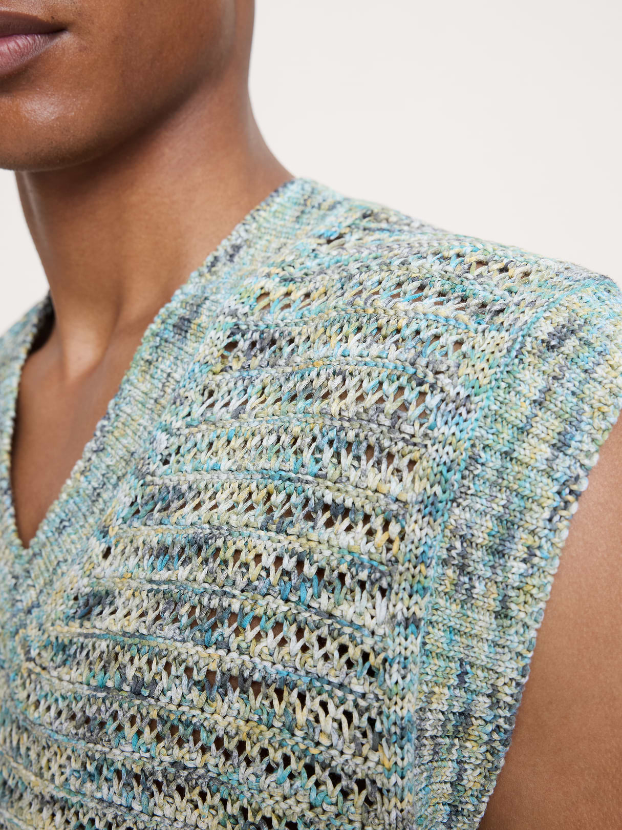 Spacedye Cotton Crochet Vest - Blue Multi