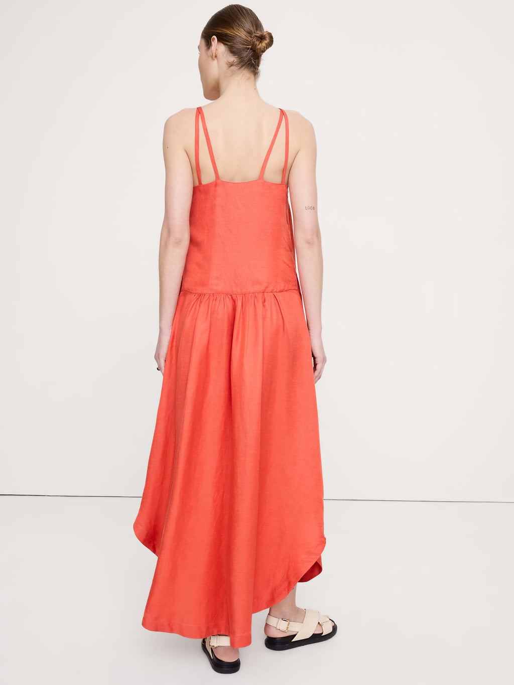Viscose-Linen Drop-Waist Maxi Dress - Red Chili