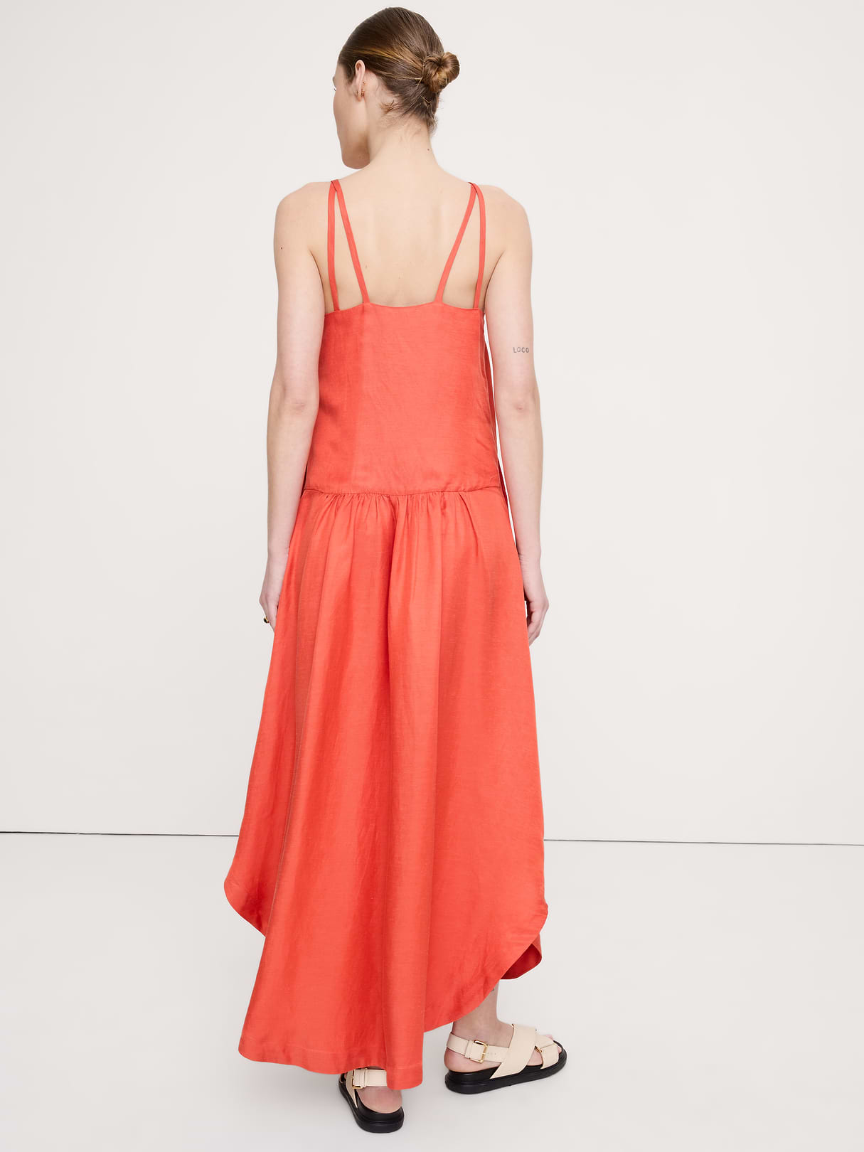 Viscose-Linen Drop-Waist Maxi Dress - Red Chili