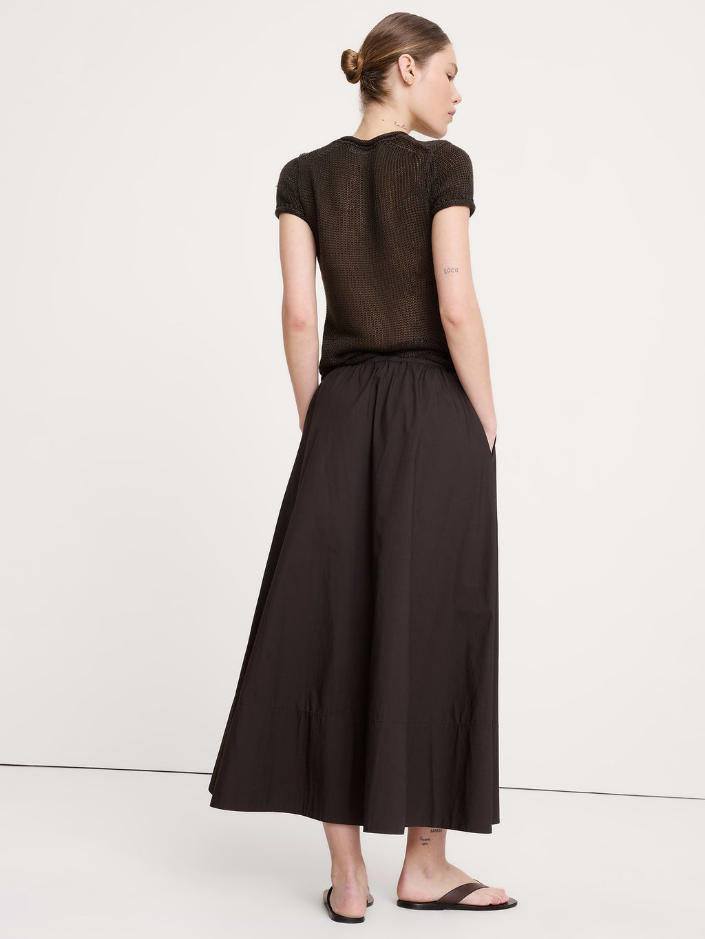 Cotton Poplin Drawstring Maxi Skirt - Brownstone