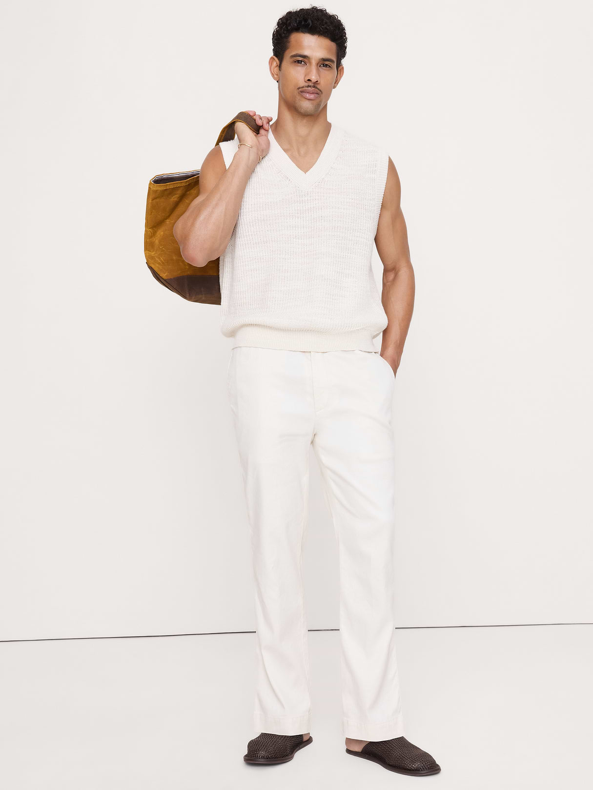Straight Italian Linen-Cotton Pull-On Pant - White