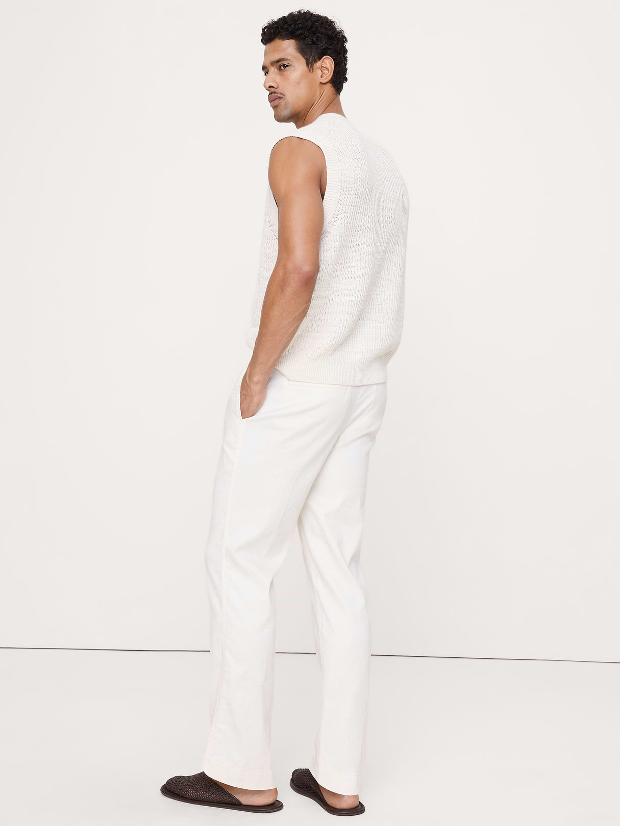 Straight Italian Linen-Cotton Pull-On Pant - White