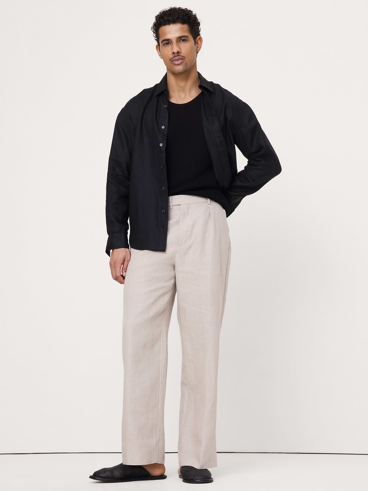 Loose Pleated Linen Dress Pant - Natural