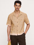 Relaxed-Fit Cotton Slub Resort Shirt - Yellow & Pink Print