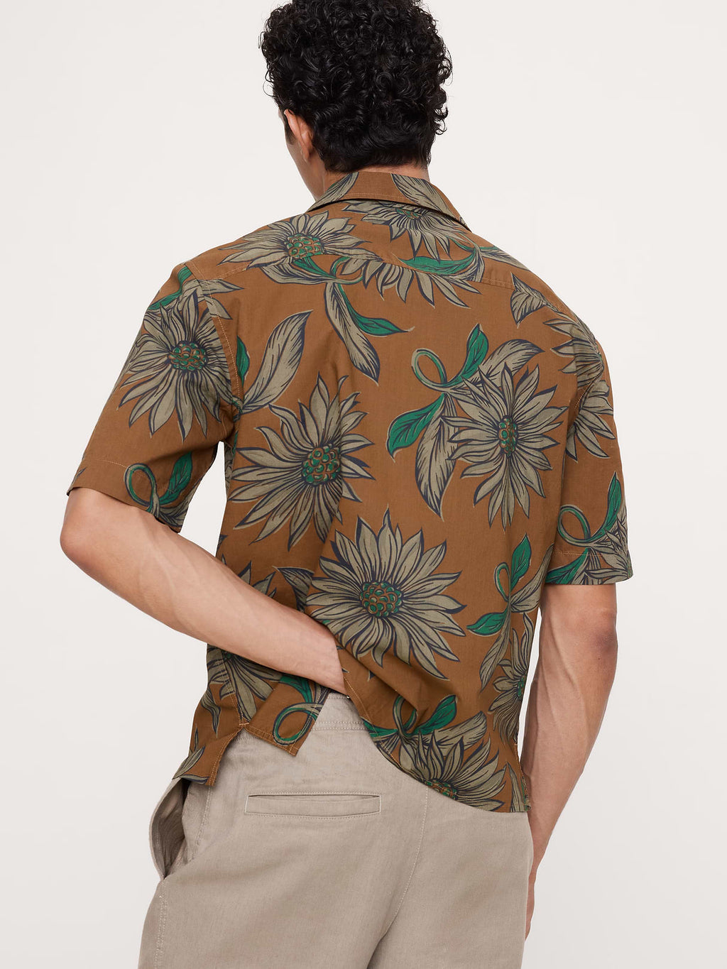 Relaxed-Fit Cotton Slub Resort Shirt - Brown Floral