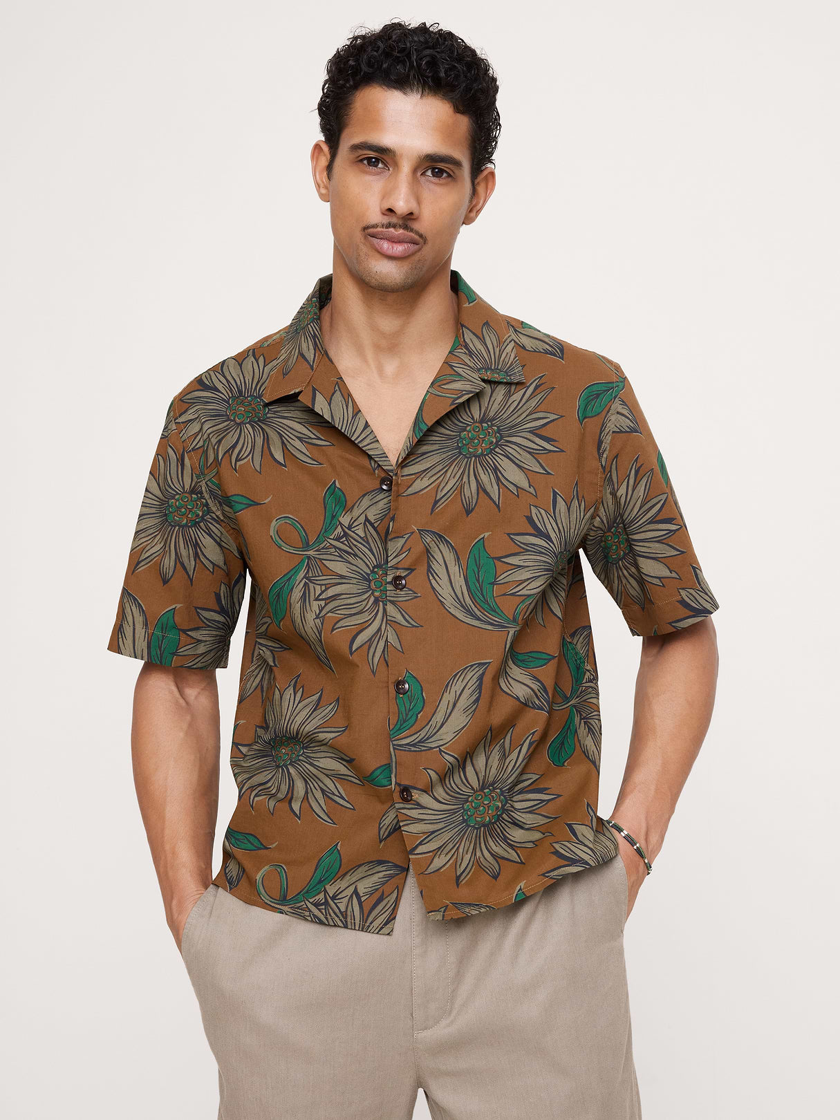 Relaxed-Fit Cotton Slub Resort Shirt - Brown Floral