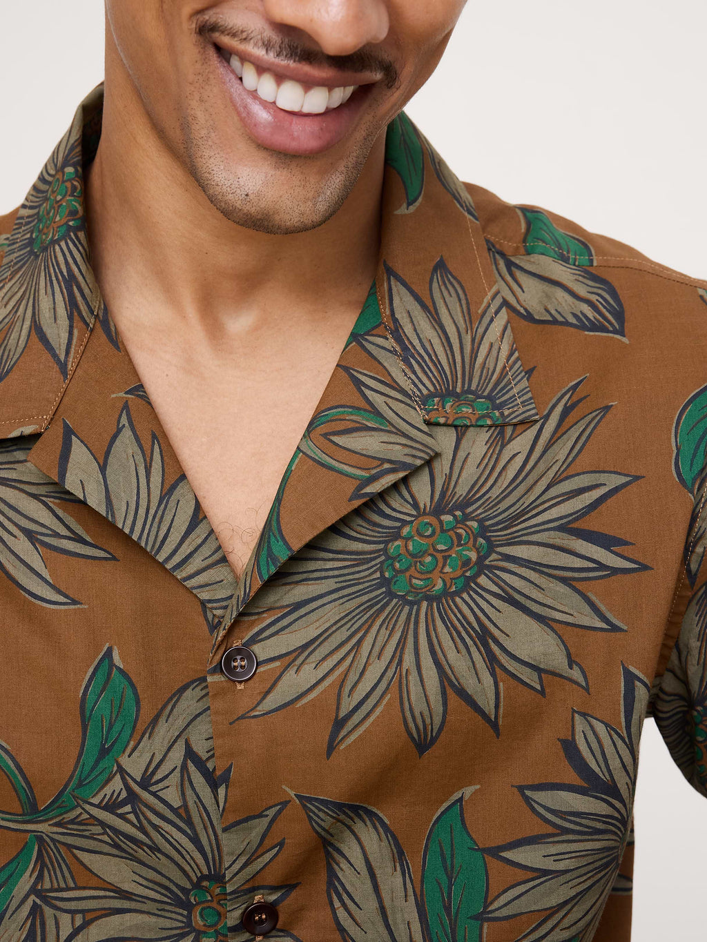Relaxed-Fit Cotton Slub Resort Shirt - Brown Floral