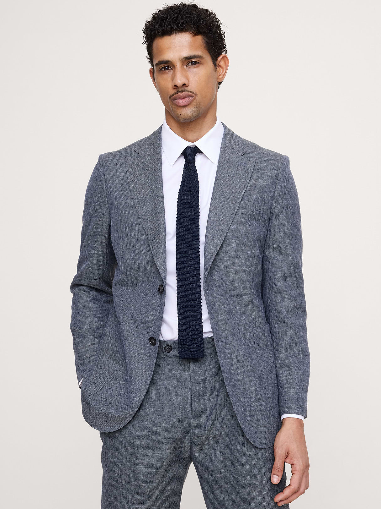 Tailored Slim-Fit Italian Wool Ventile Suit Jacket - Utility Blue