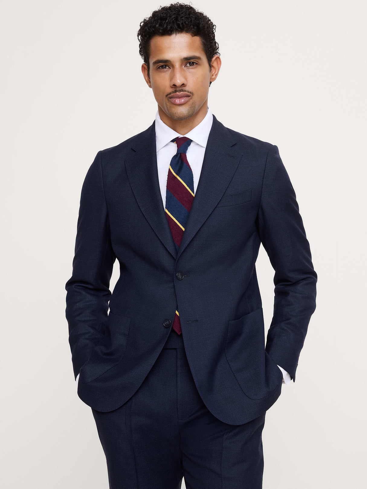Tailored Slim-Fit Italian Wool Ventile Suit Jacket - Navy Blue