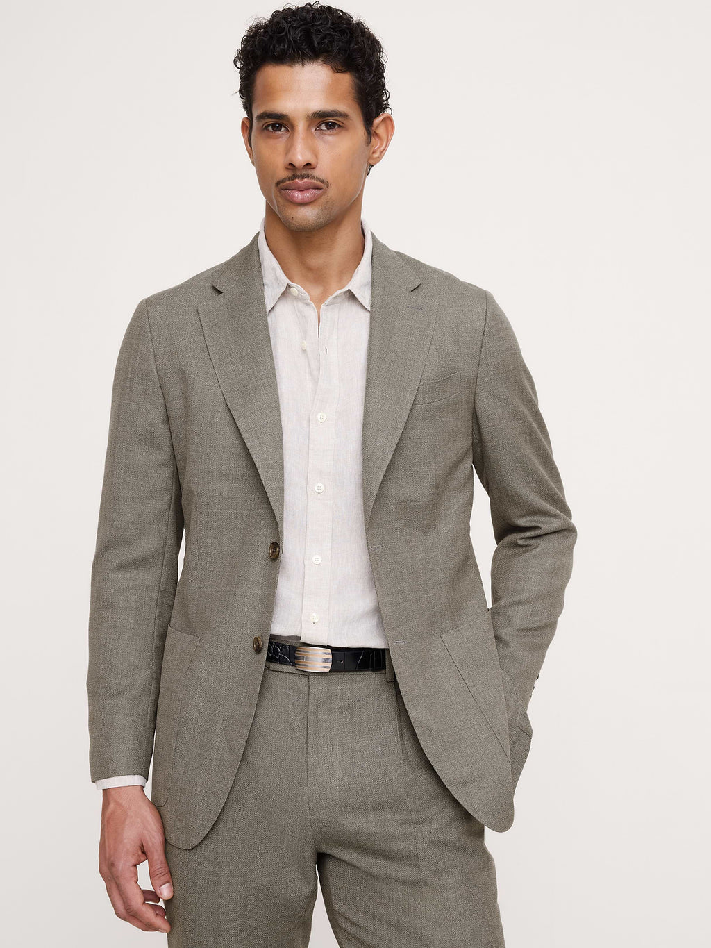 Tailored Slim-Fit Italian Wool Ventile Suit Jacket - Green Marble