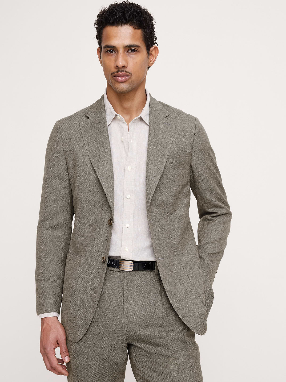 Tailored Slim-Fit Italian Wool Ventile Suit Jacket - Green Marble
