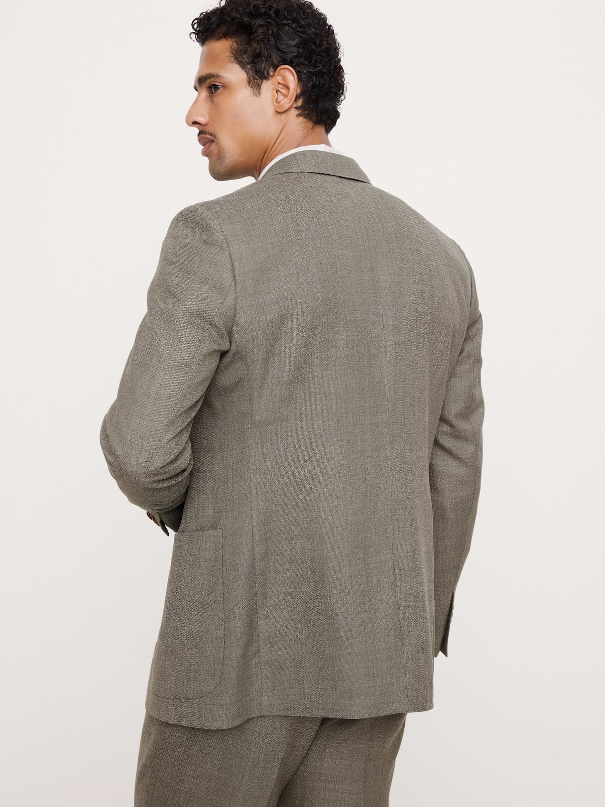 Tailored Slim-Fit Italian Wool Ventile Suit Jacket - Green Marble