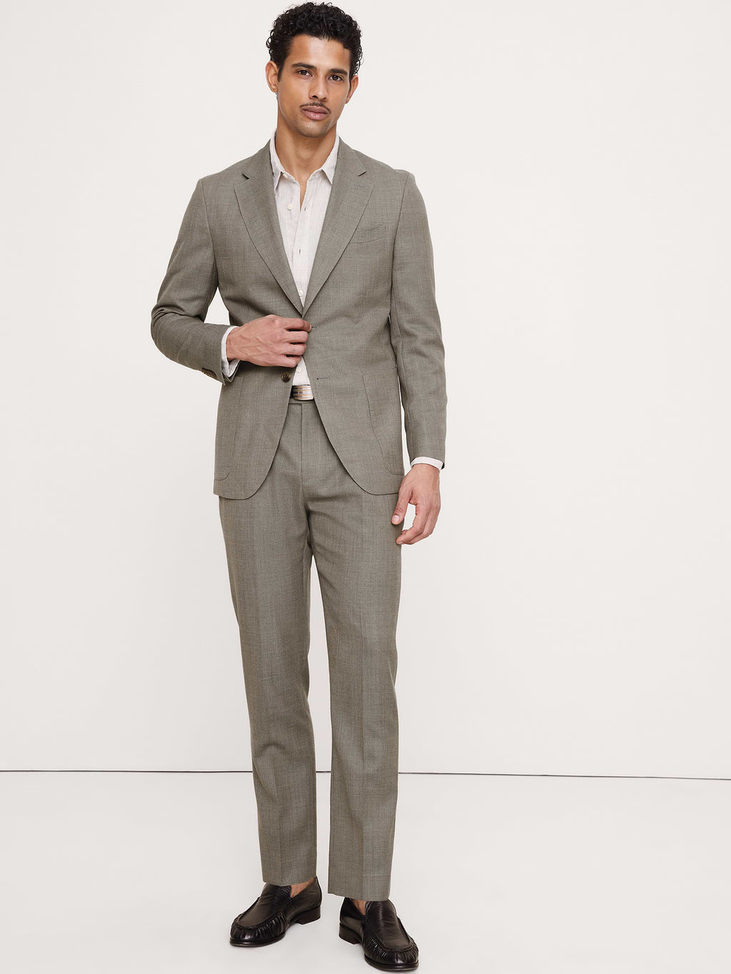 Tailored Slim-Fit Italian Wool Ventile Suit Jacket - Green Marble