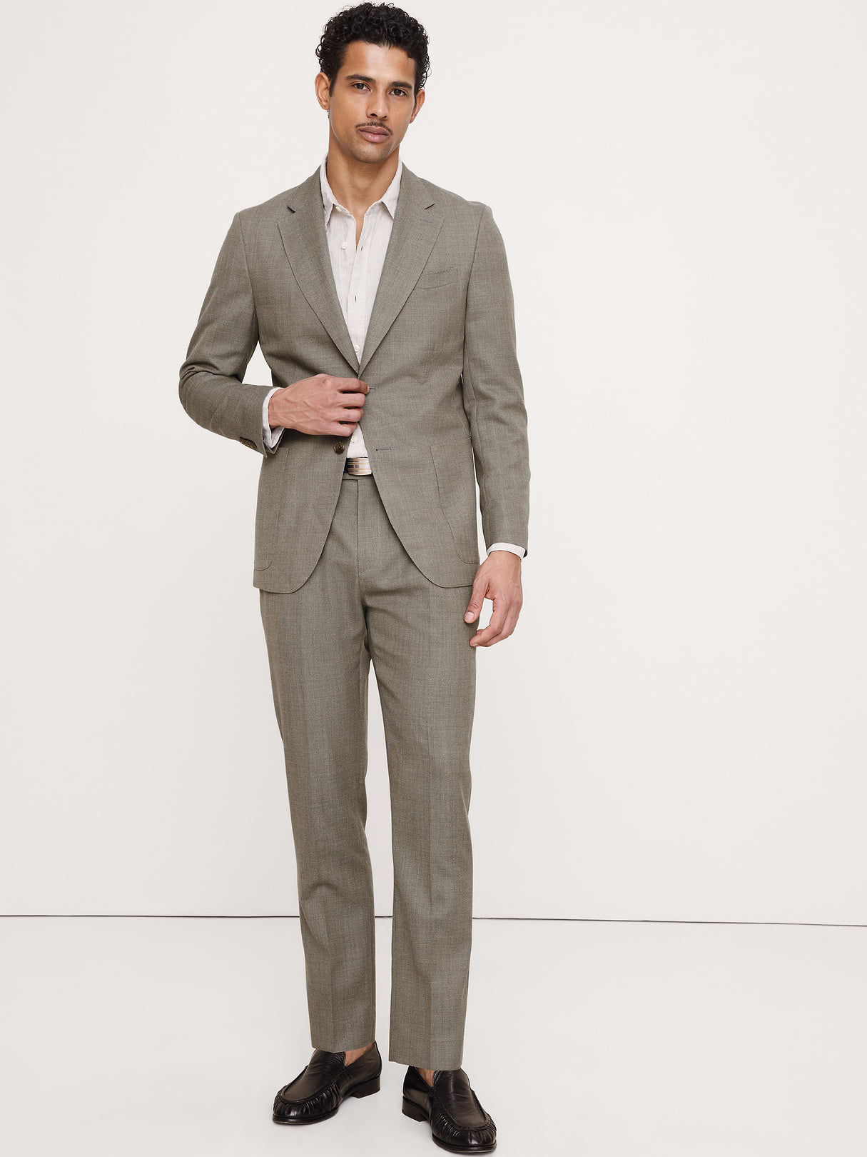 Tailored Slim-Fit Italian Wool Ventile Suit Jacket - Green Marble