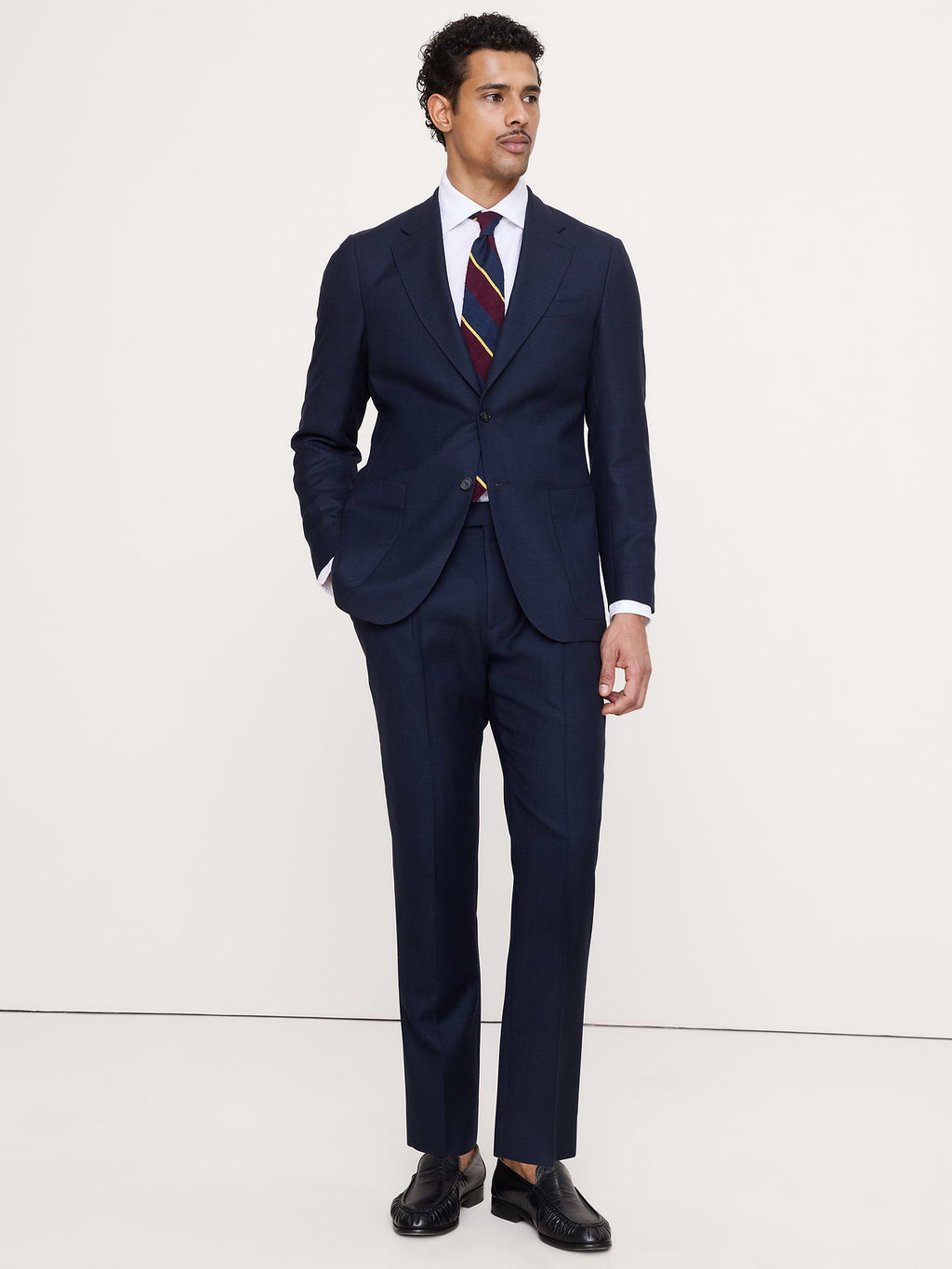 Tailored Slim-Fit Italian Wool Ventile Suit Jacket - Navy Blue
