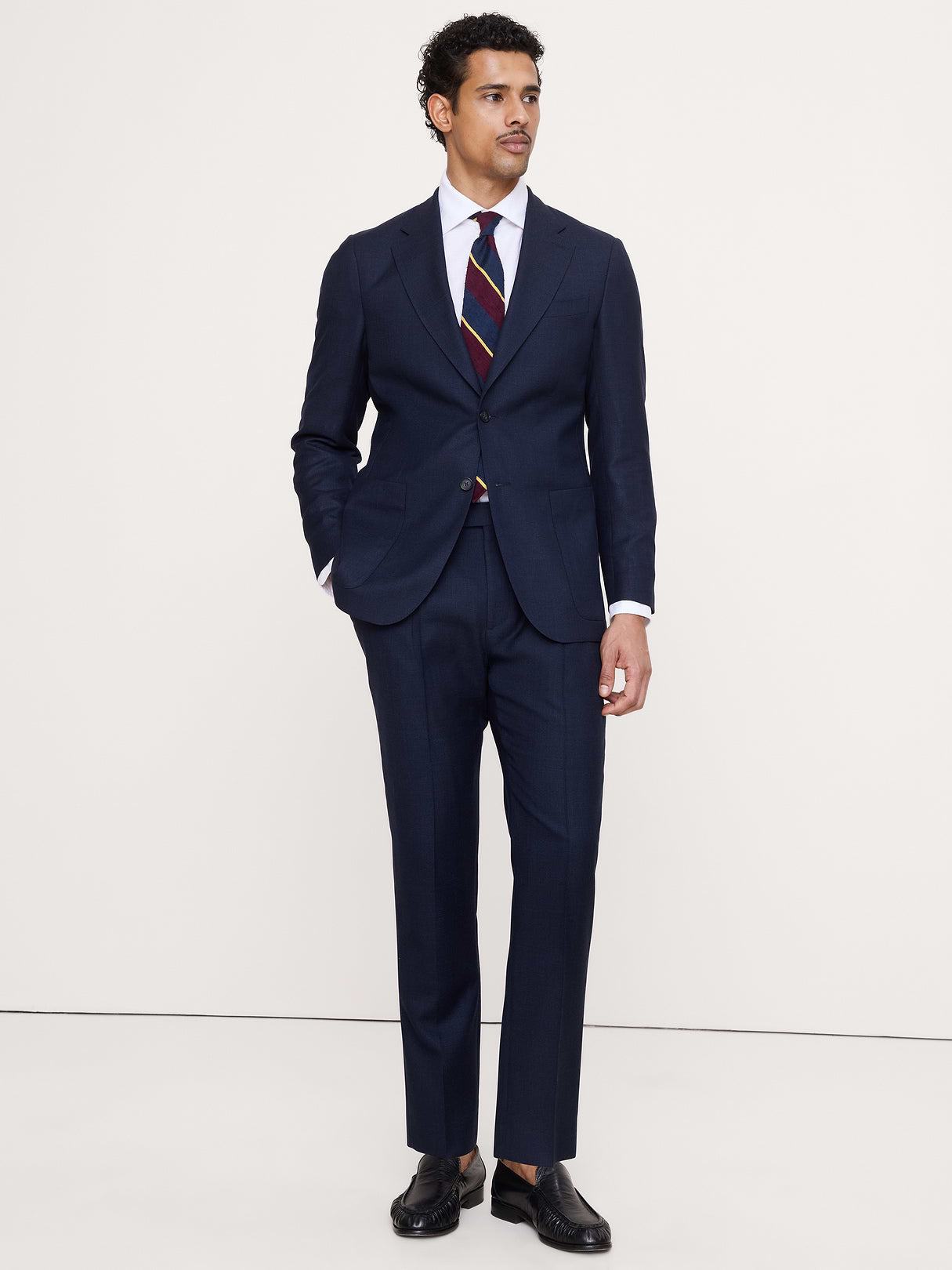 Tailored Slim-Fit Italian Wool Ventile Suit Jacket - Navy Blue