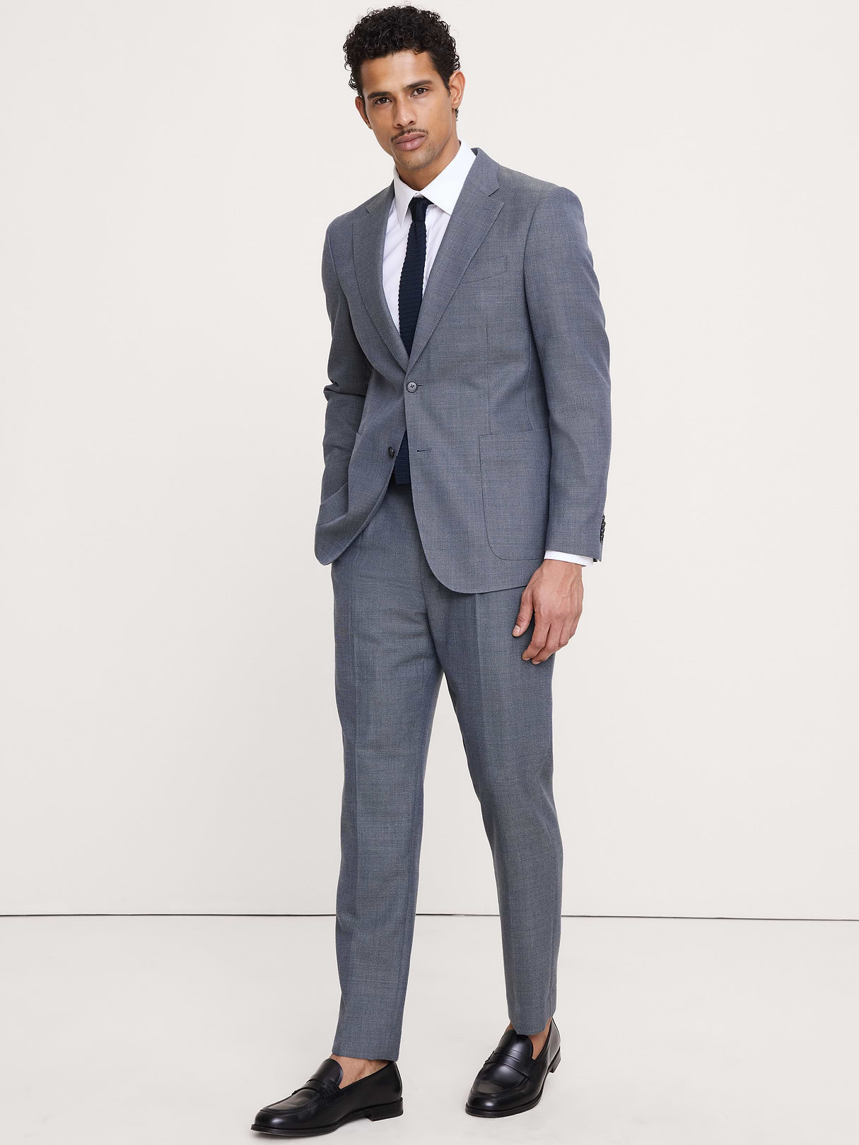 Tailored Slim-Fit Italian Wool Ventile Suit Jacket - Utility Blue