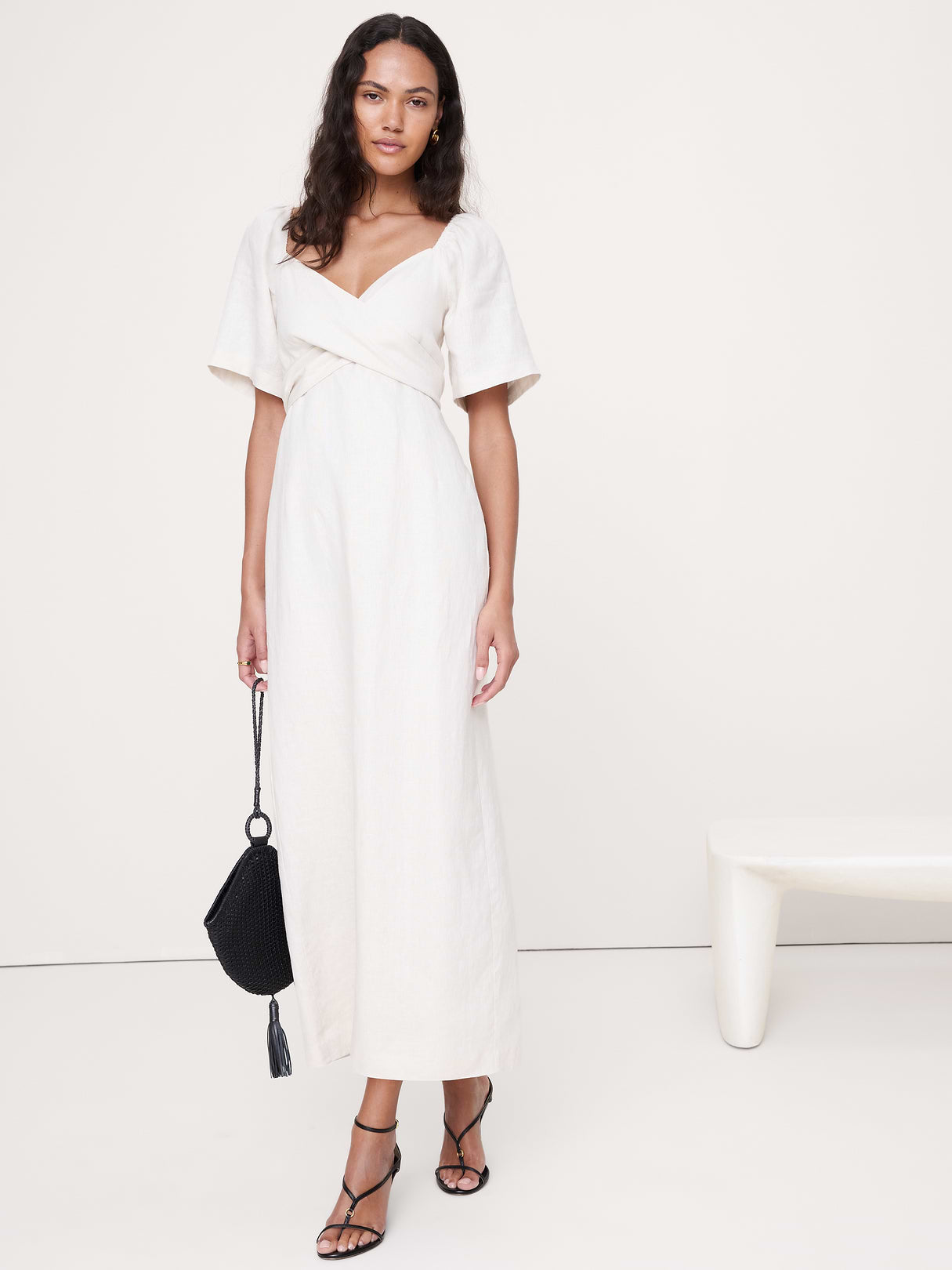 Linen Sweetheart Maxi Dress - Cream White