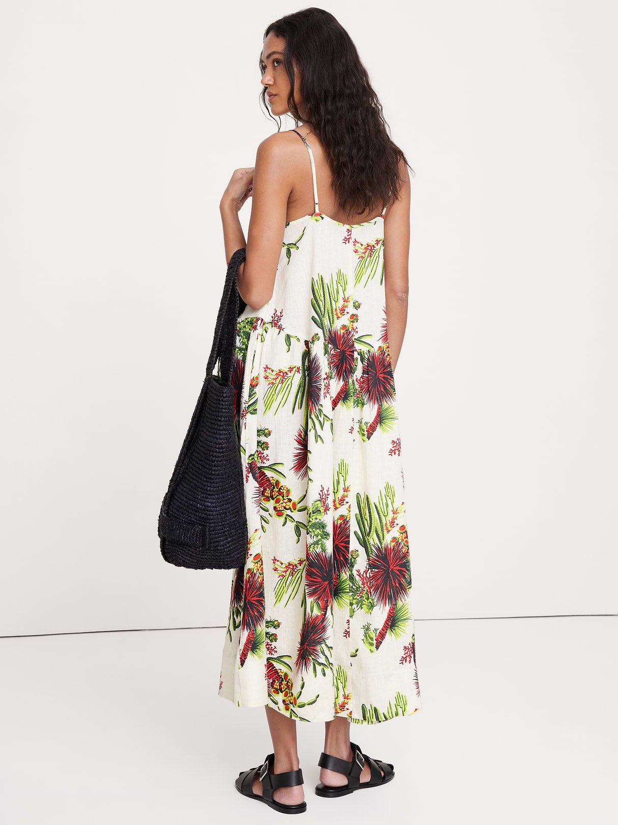 Linen Drop-Waist Maxi Dress - Pink Cactus Flower