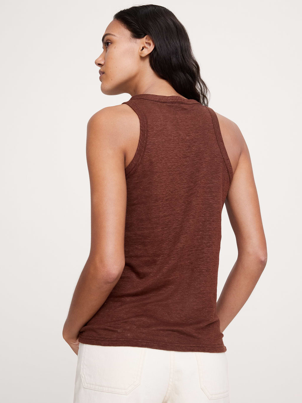 Linen Cutaway Tank - Chocolate Brown